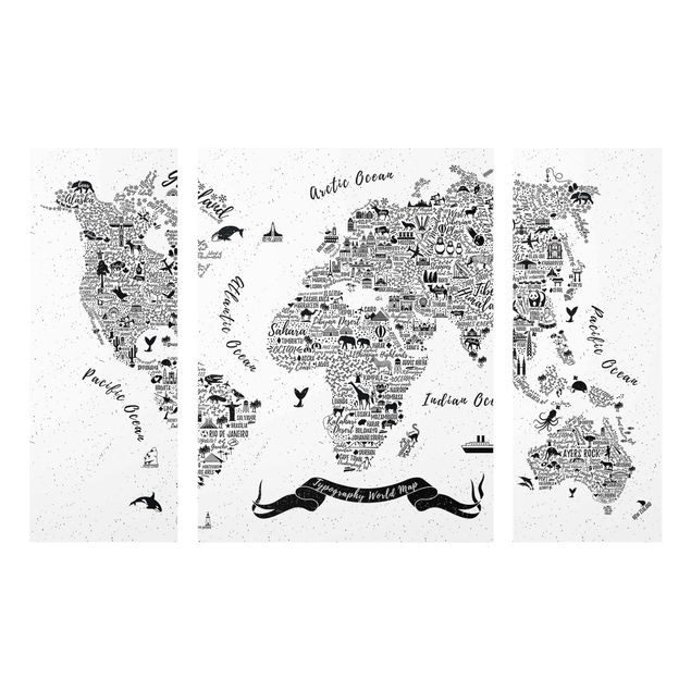 Glasbilder Tiere Typografie Weltkarte weiß