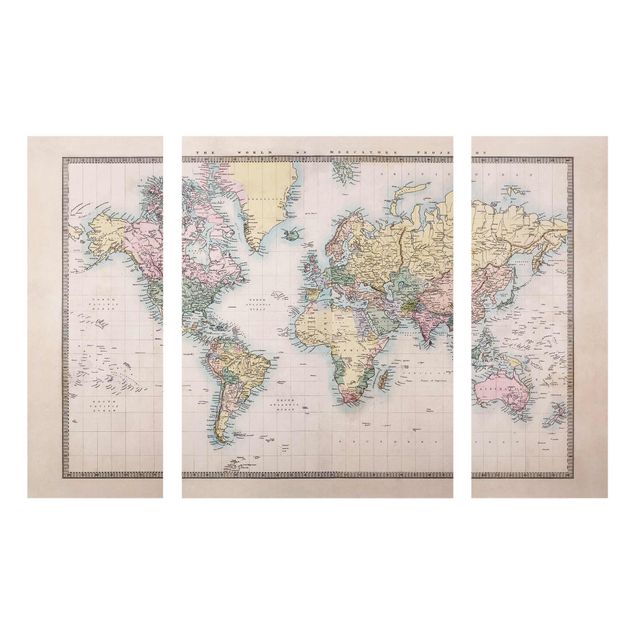 Schöne Wandbilder Vintage Weltkarte um 1850