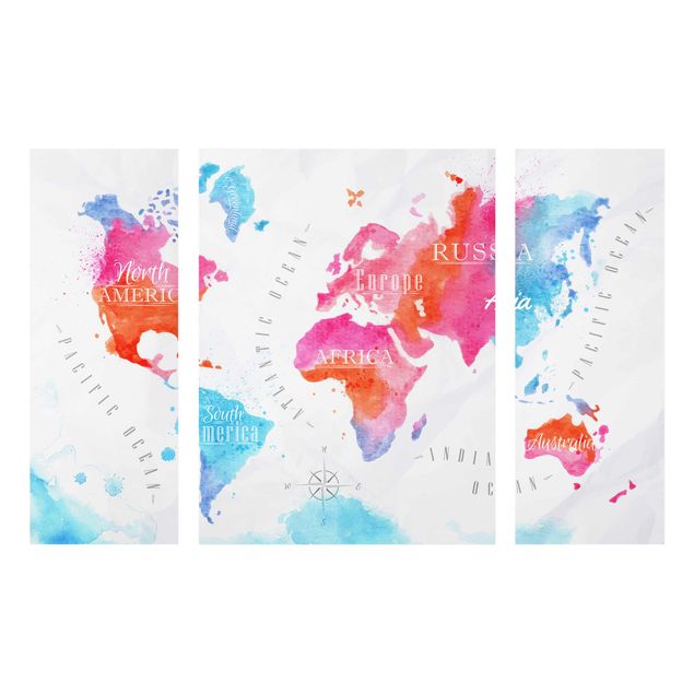 Schöne Wandbilder Weltkarte Aquarell rot blau