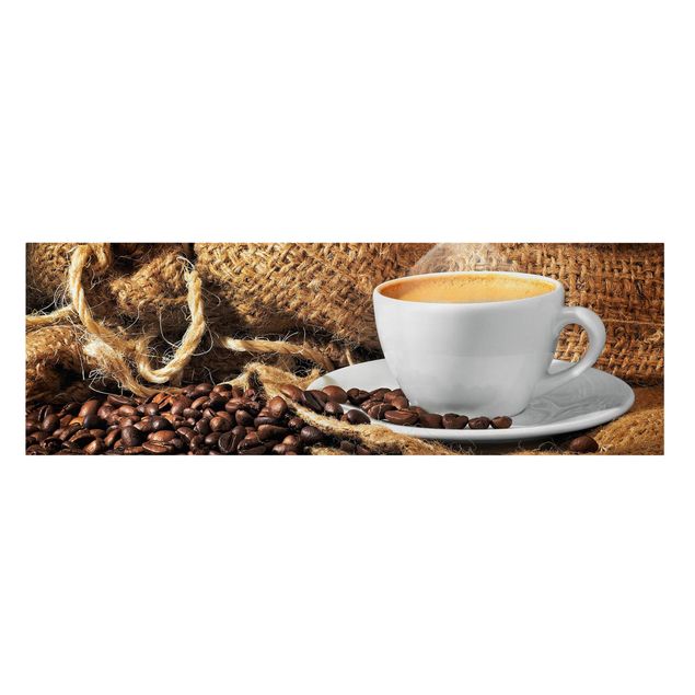 Leinwandbild - Kaffee am Morgen - Panorama Quer
