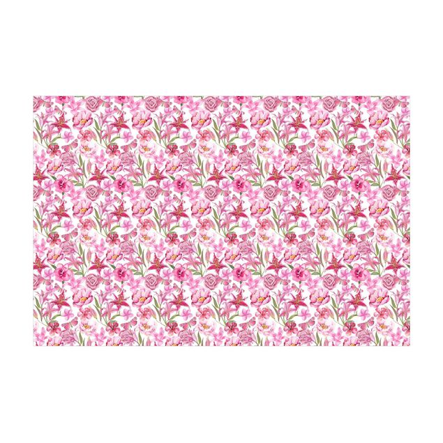 Teppich Blumen Pinke Blumen mit Schmetterlingen