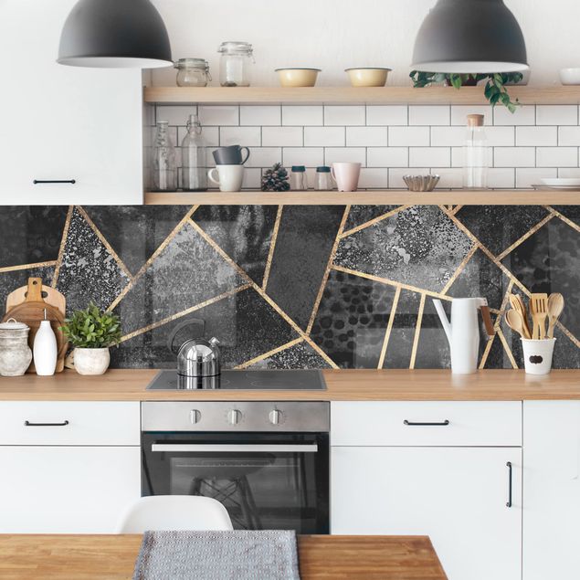Küchenrückwand abstrakt Graue Dreiecke Gold