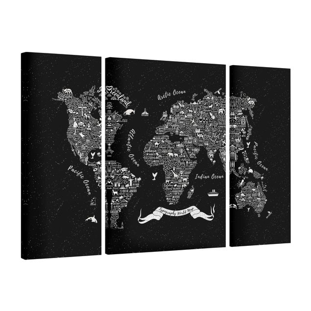 Moderne Leinwandbilder Wohnzimmer Typografie Weltkarte schwarz