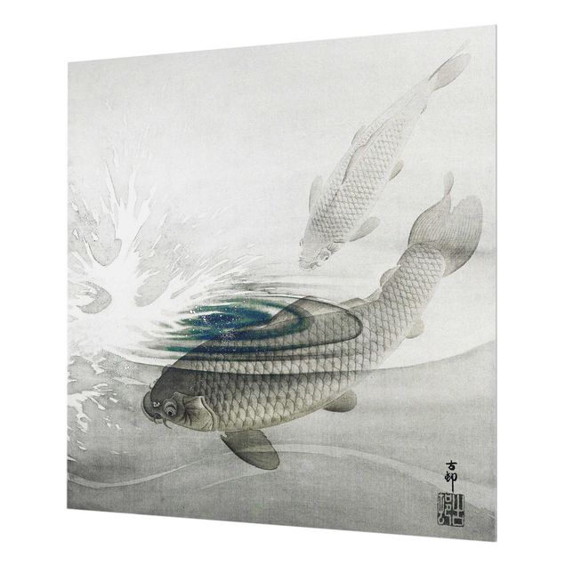 Glas Spritzschutz - Vintage Illustration Asiatische Fische III - Quadrat - 1:1