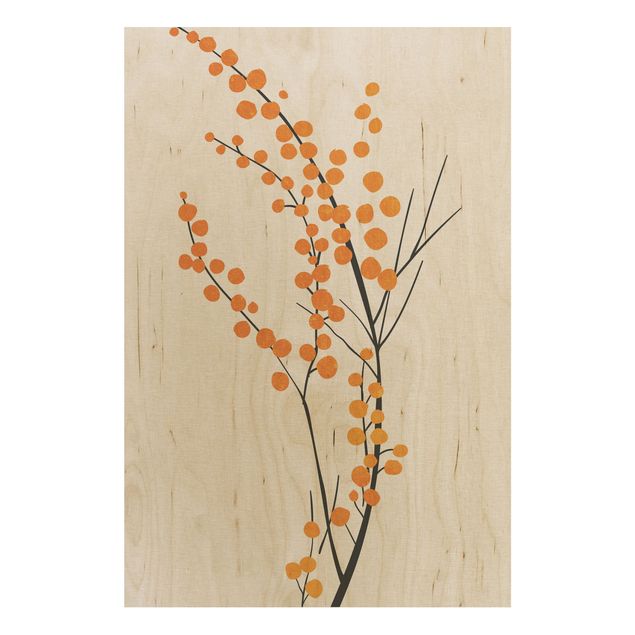 Holzbilder modern Grafische Pflanzenwelt - Beeren Orange