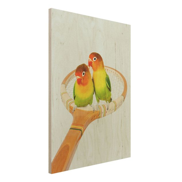 Moderne Holzbilder Tennis mit Vögeln