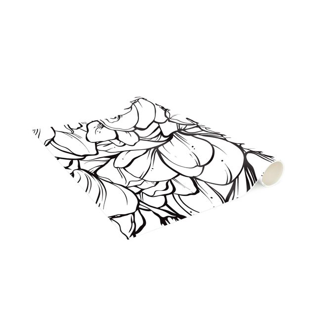 Teppich modern Magnolien Blütenmeer Schwarz Weiß