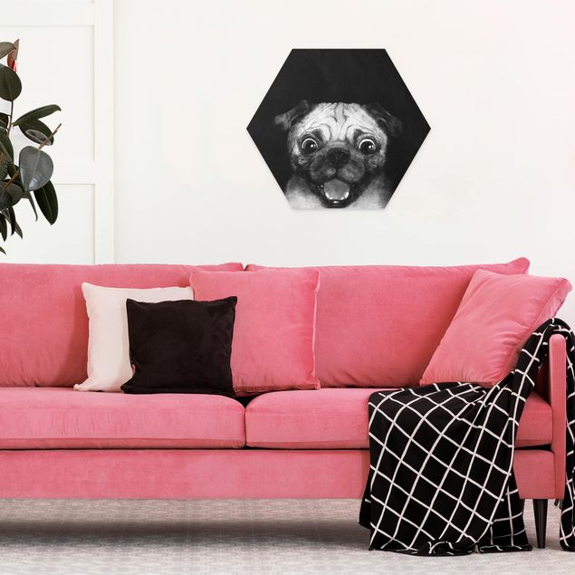 Bilder für die Wand Illustration Hund Mops Malerei auf Schwarz Weiß