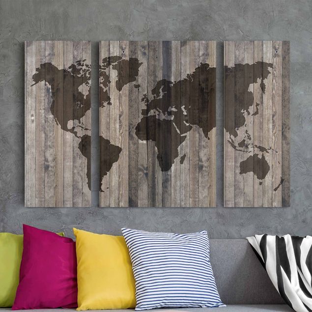 Wandbild Weltkarte Holz Weltkarte