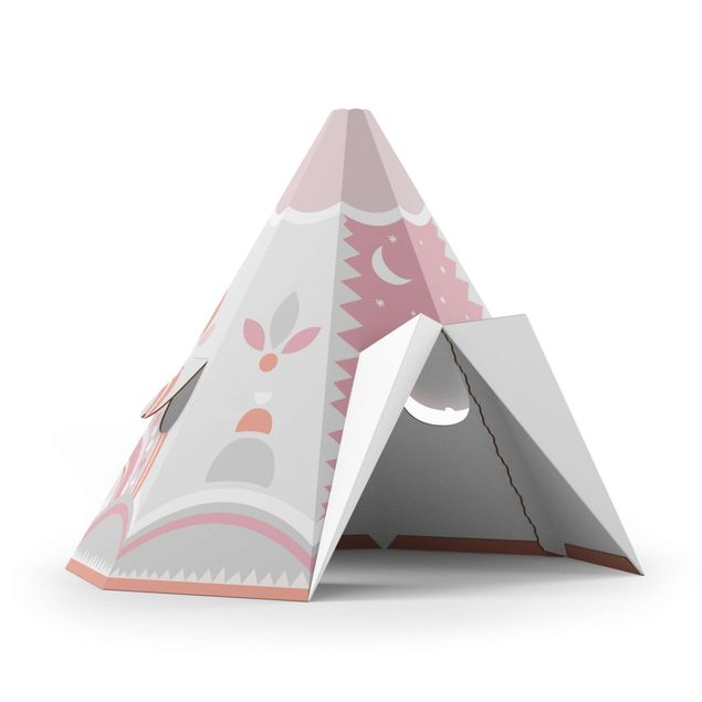 Pappspielhaus Tipi Ethno Muster Rosa