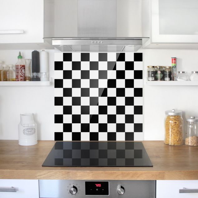 Muster Küchenrückwand Glas Geometrisches Muster Schachbrett Schwarz Weiß