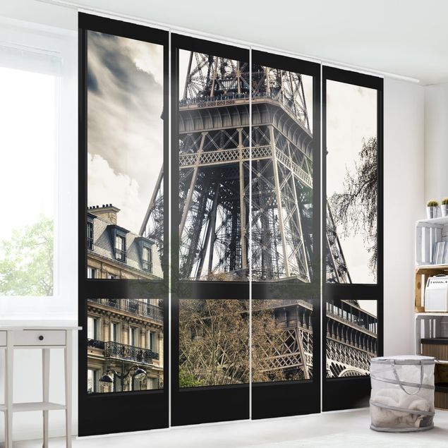 Schiebegardinen 2er Set Fensterausblick Paris - Nahe am Eiffelturm