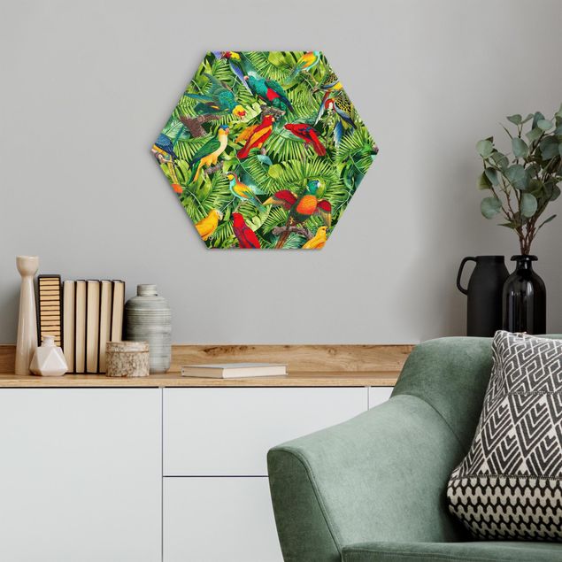 Schöne Wandbilder Bunte Collage - Papageien im Dschungel