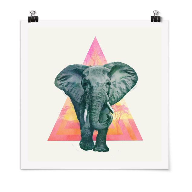 Poster Tiere Illustration Elefant vor Dreieck Malerei