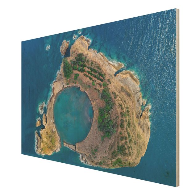 Moderne Holzbilder Luftbild - Die Insel Vila Franca do Campo
