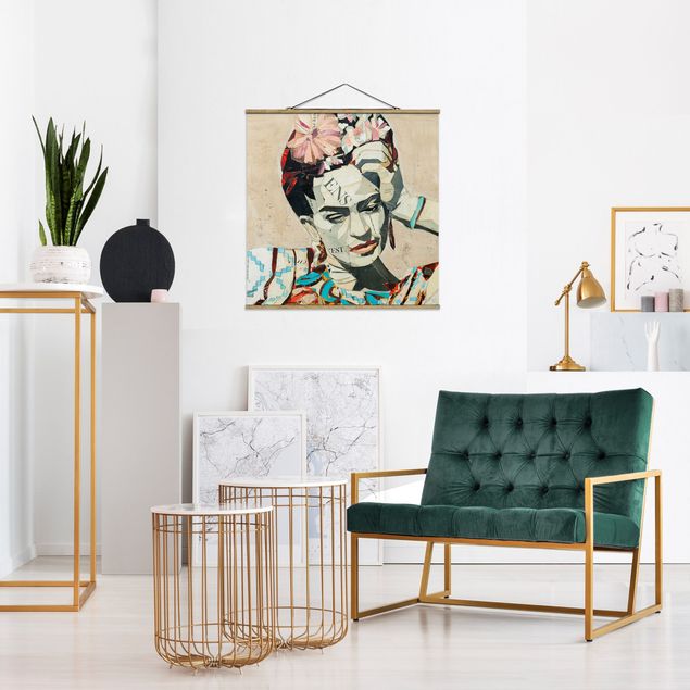 Stoffbilder mit Holzleisten Frida Kahlo - Collage No.1