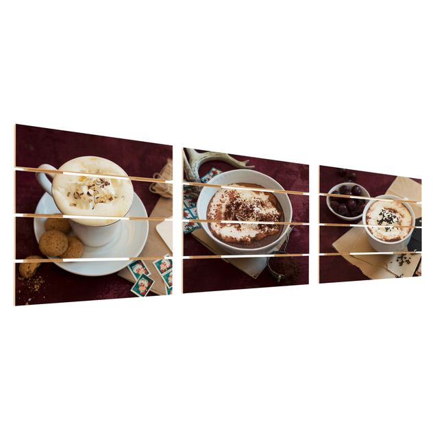 Holzbild 3-teilig - Heiße Schokolade mit Sahne - Quadrate 1:1