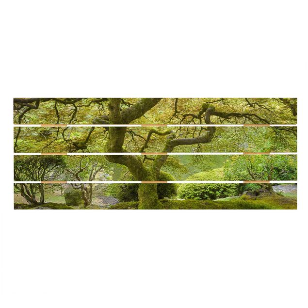 Holzbild - Grüner Japanischer Garten - Querformat 2:5