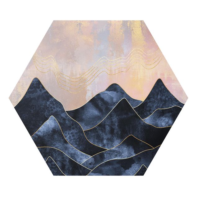 Bilder Hexagon Goldene Dämmerung über Gebirge