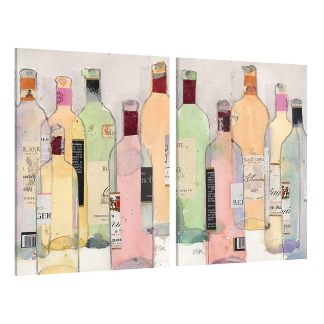 Bilder auf Leinwand Weinflaschen in Wasserfarbe Set I