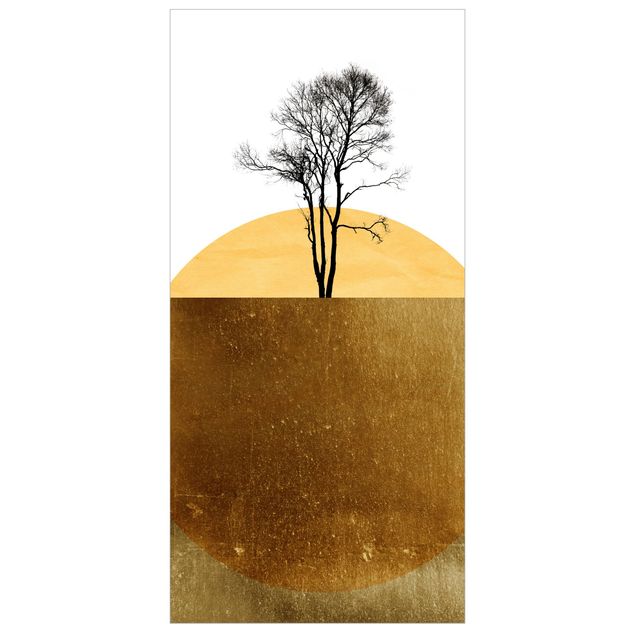 Raumteiler - Goldene Sonne mit Baum - 250x120cm