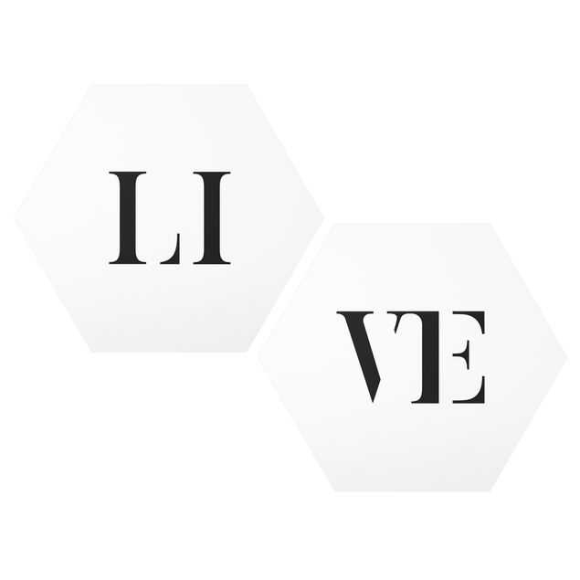 Hexagon Bild Forex 2-teilig - Buchstaben LIVE Schwarz Set I