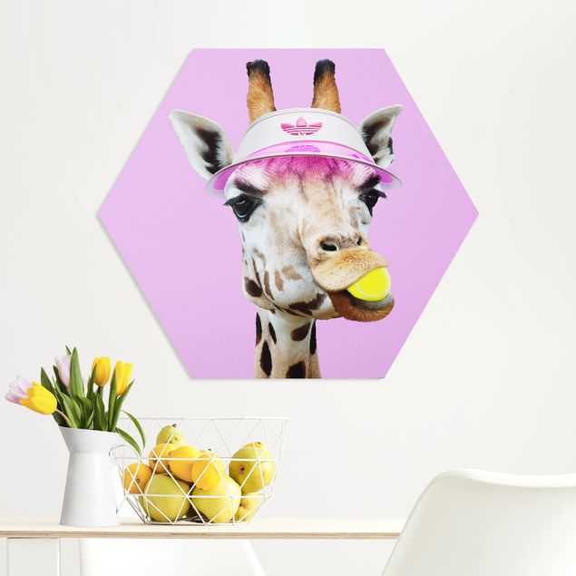 Foto auf Hartschaumplatte Giraffe beim Tennis