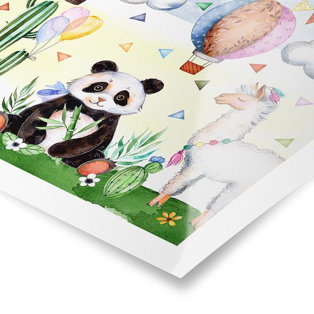 Poster - Panda und Lama Aquarell - Quadrat 1:1