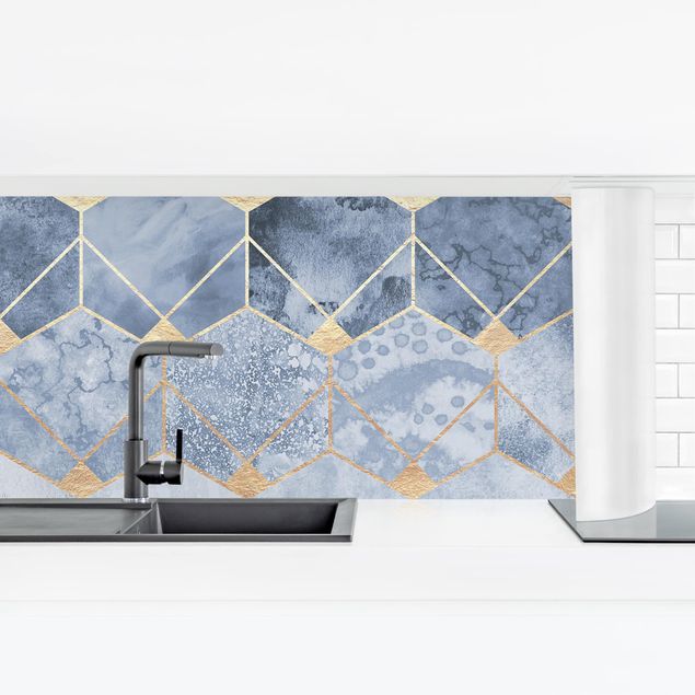 Küchenrückwand abstrakt Blaue Geometrie goldenes Art Deco