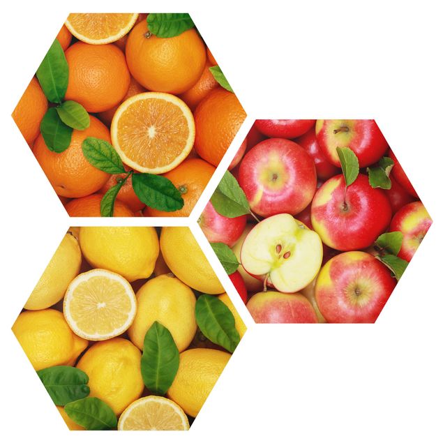 Hexagon Bild Forex 3-teilig - Frische Früchte