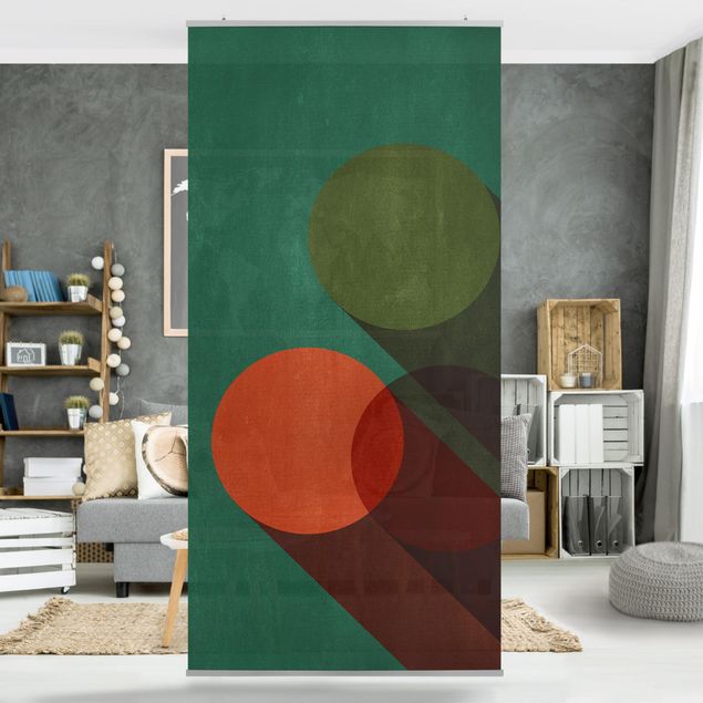 Raumteiler Vorhang Abstrakte Formen - Kreise in Grün und Rot