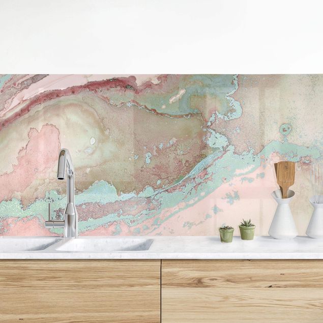 Küchenrückwände Platte Farbexperimente Marmor Rose und Türkis