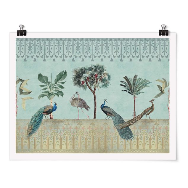 Poster Vintage Vintage Collage - Tropische Vögel mit Palmen