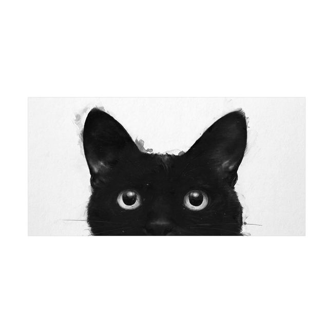 Teppich schwarz Illustration Schwarze Katze auf Weiß Malerei