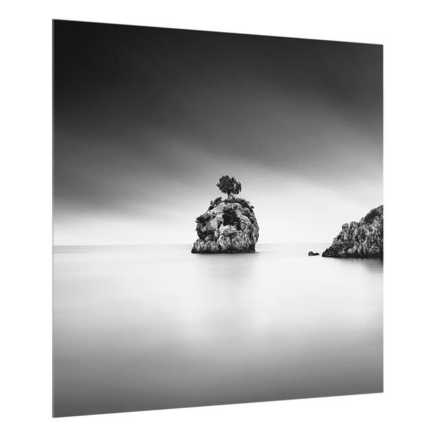 Küchenspritzschutz Felseninsel im Meer Schwarz-Weiß