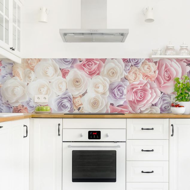 Küchenrückwand Muster Pastell Paper Art Rosen