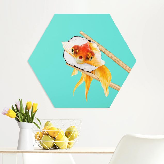 Bilder auf Hartschaumplatte Sushi mit Goldfisch