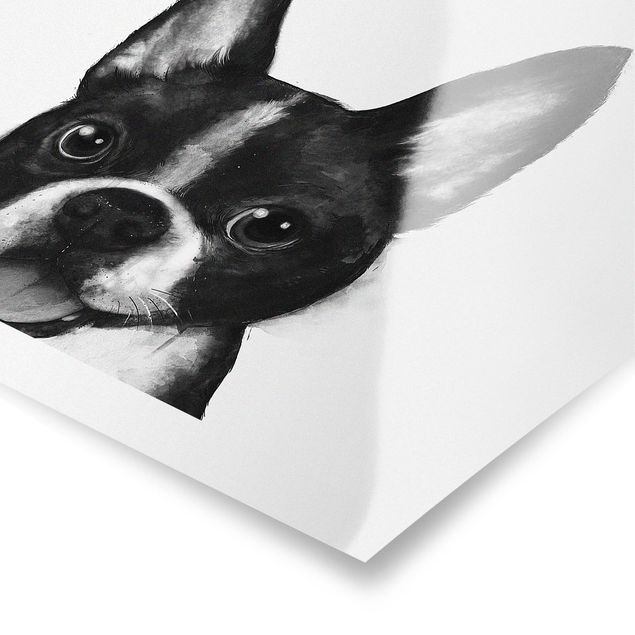 Poster - Illustration Hund Boston Schwarz Weiß Malerei - Hochformat 4:3