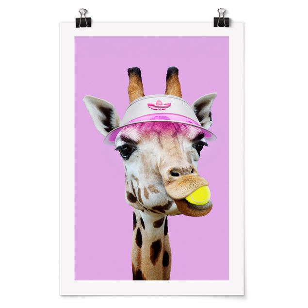 Poster Tiere Giraffe beim Tennis