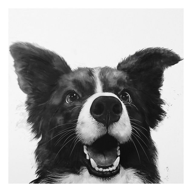 Wandbilder Tiere Illustration Hund Border Collie Schwarz Weiß Malerei