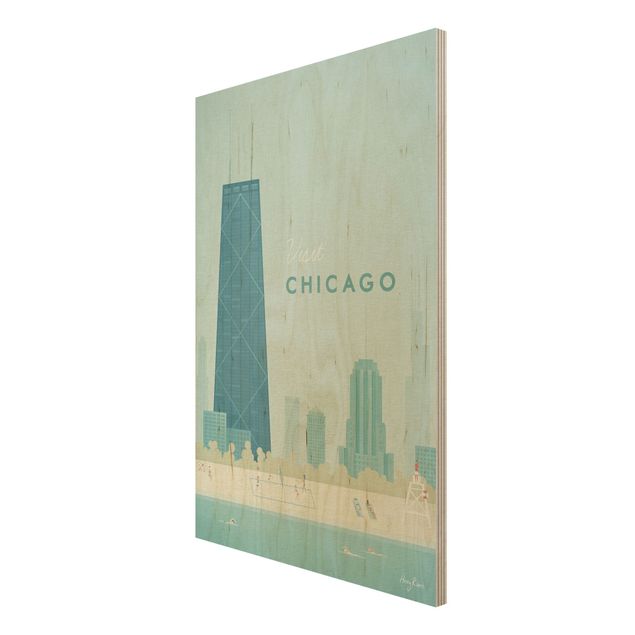 Holzbild Skyline Reiseposter - Chicago
