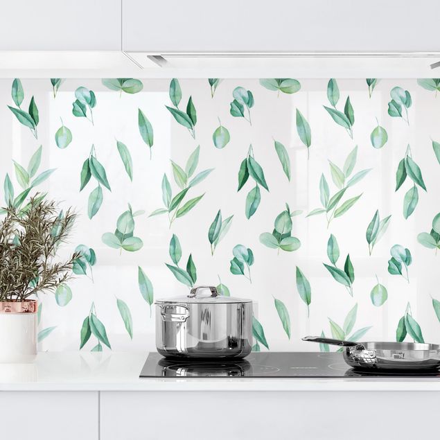 Küchenrückwände Platte Aquarell Eukalyptuszweige Muster II