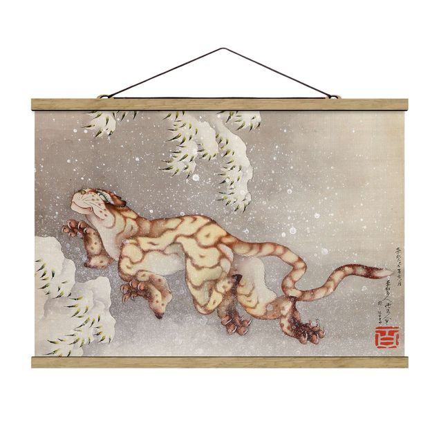 Stoffbilder zum Aufhängen Katsushika Hokusai - Tiger in Schneesturm
