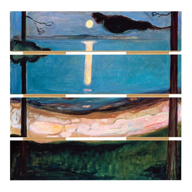 Moderne Holzbilder Edvard Munch - Mondnacht