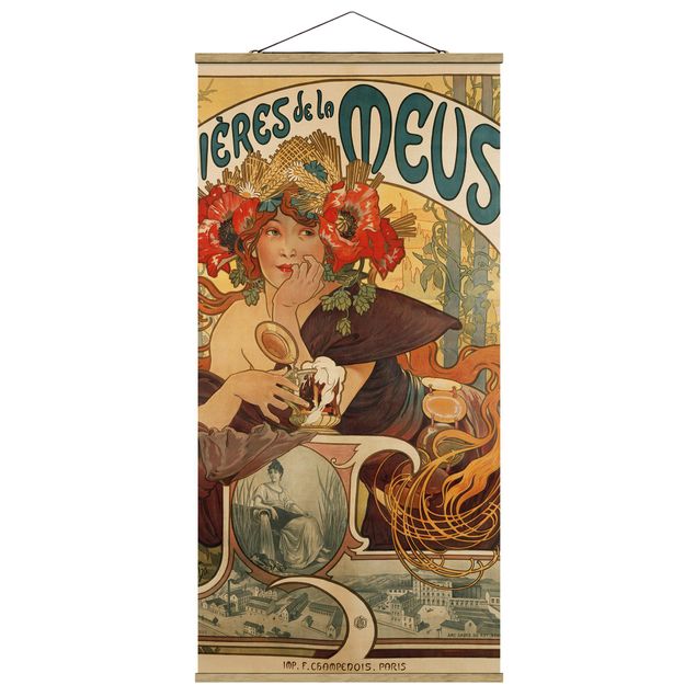 Stoffbilder zum Aufhängen Alfons Mucha - Plakat für La Meuse Bier
