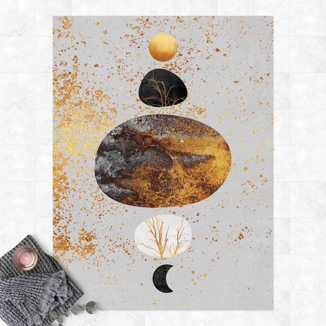 Abstrakte Kunst Sonne und Mond in Goldglanz