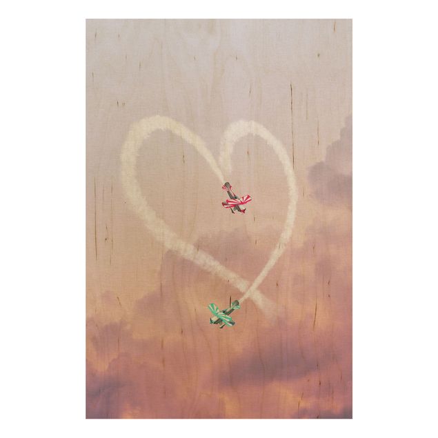 Holzbilder Herz mit Flugzeugen