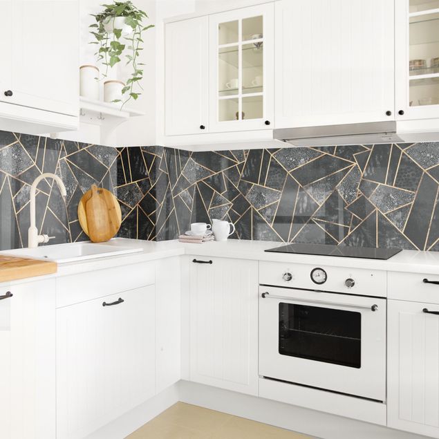 Küchenrückwand abstrakt Graue Dreiecke Gold II