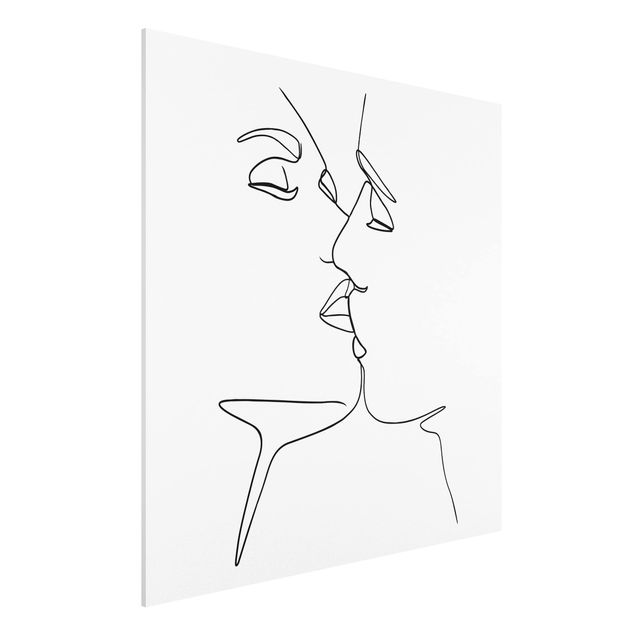 Foto auf Hartschaumplatte Line Art Kuss Gesichter Schwarz Weiß