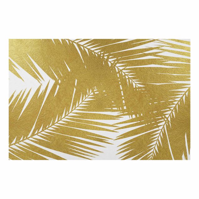 Küchenspritzschutz Blick durch goldene Palmenblätter